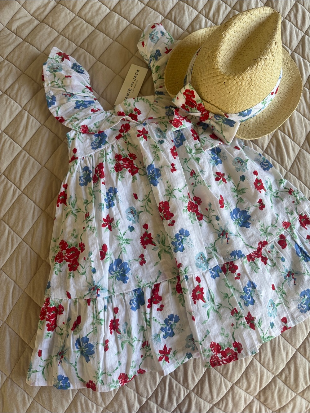 Janie and Jack White Floral Sundress with Red and Blue Flowers